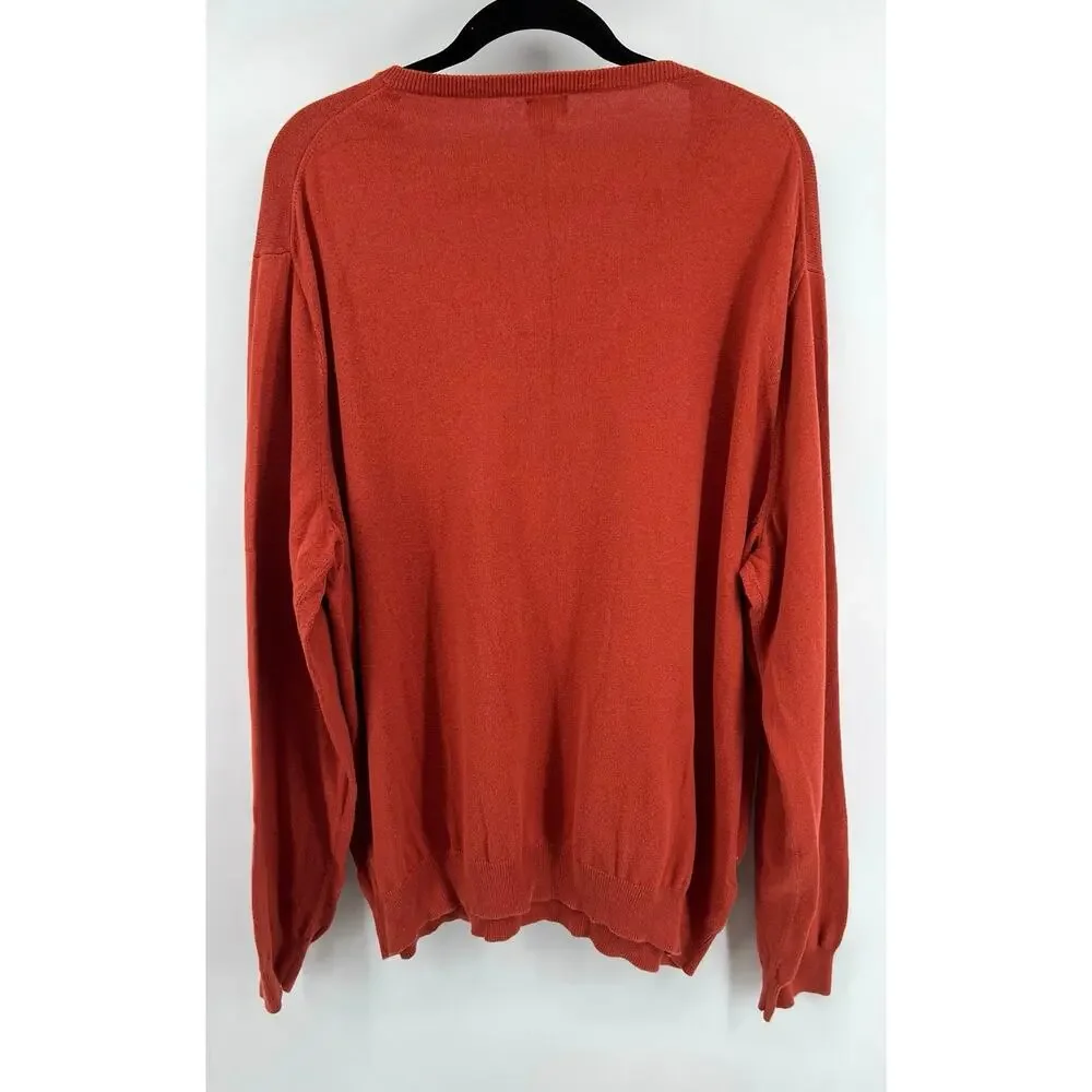J.Crew Men's Cotton-Cashmere V-Neck Sweater Size XXL Burnt Orange Preppy